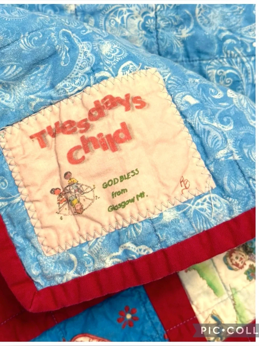 Raggedy Ann & Andy Dolls + Handmade Patchwork Mini Quilt Wall Hanging